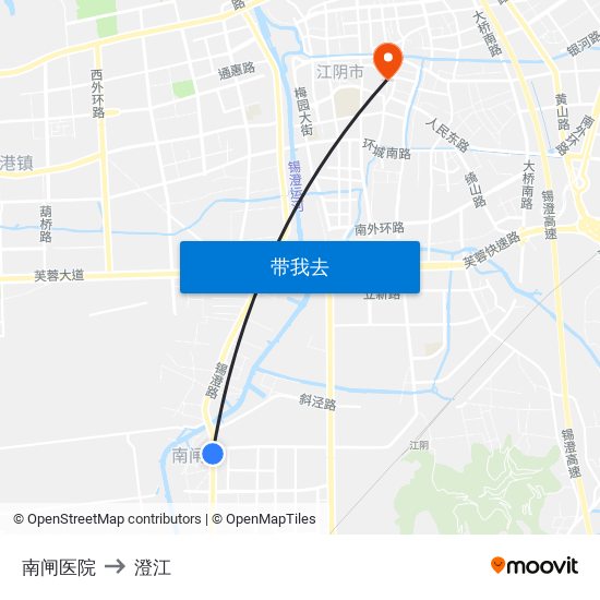 南闸医院 to 澄江 map