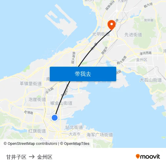 甘井子区 to 金州区 map
