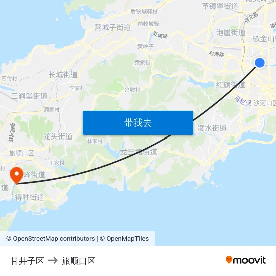 甘井子区 to 旅顺口区 map