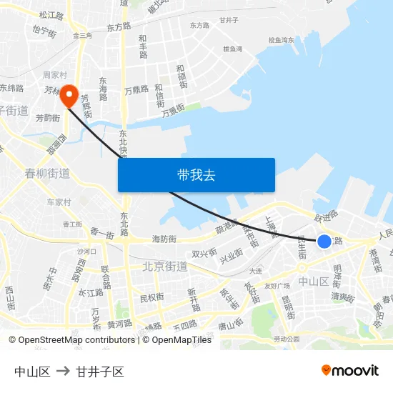 中山区 to 甘井子区 map