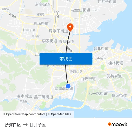 沙河口区 to 甘井子区 map