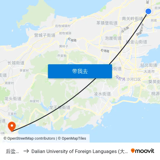 后盐车市 to Dalian University of Foreign Languages (大连外国语大学) map