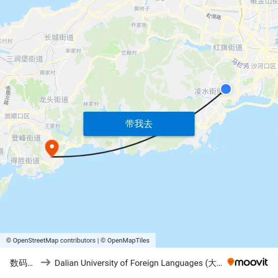 数码广场 to Dalian University of Foreign Languages (大连外国语大学) map