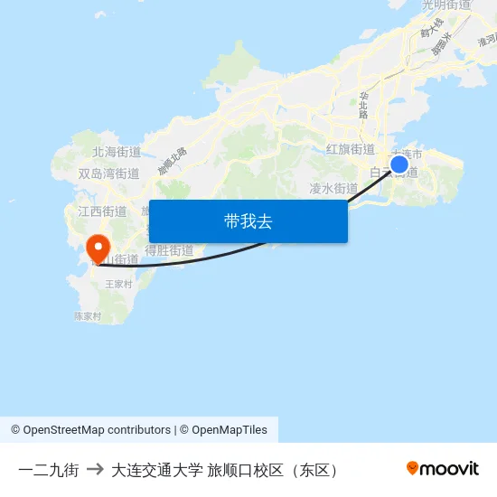 一二九街 to 大连交通大学 旅顺口校区（东区） map