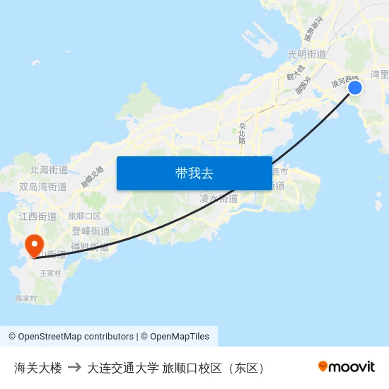 海关大楼 to 大连交通大学 旅顺口校区（东区） map