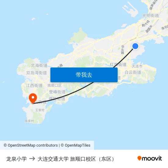 龙泉小学 to 大连交通大学 旅顺口校区（东区） map