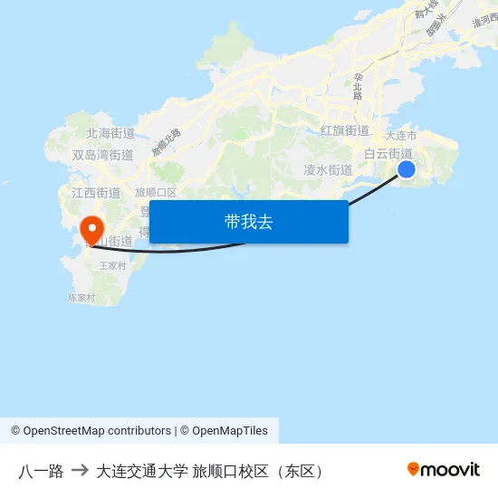 八一路 to 大连交通大学 旅顺口校区（东区） map