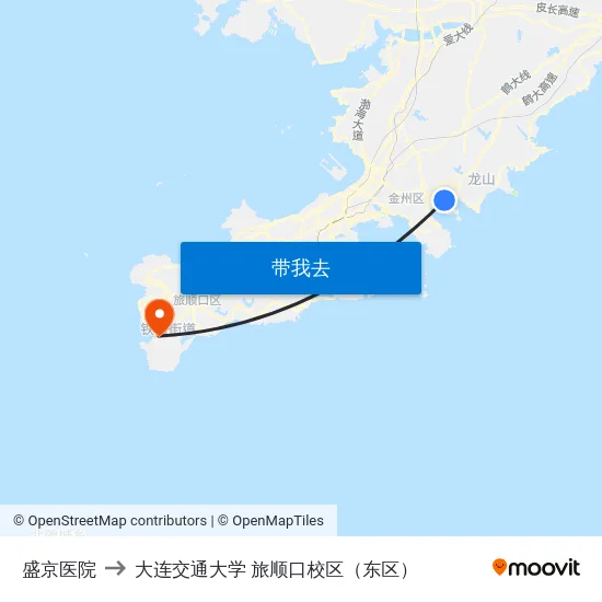 盛京医院 to 大连交通大学 旅顺口校区（东区） map