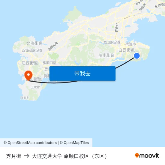 秀月街 to 大连交通大学 旅顺口校区（东区） map