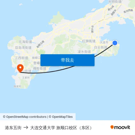 港东五街 to 大连交通大学 旅顺口校区（东区） map