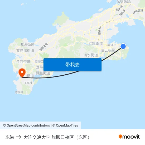东港 to 大连交通大学 旅顺口校区（东区） map