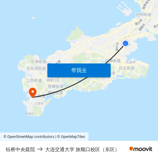 钰桥中央庭院 to 大连交通大学 旅顺口校区（东区） map