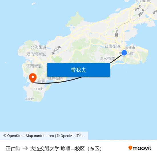 正仁街 to 大连交通大学 旅顺口校区（东区） map