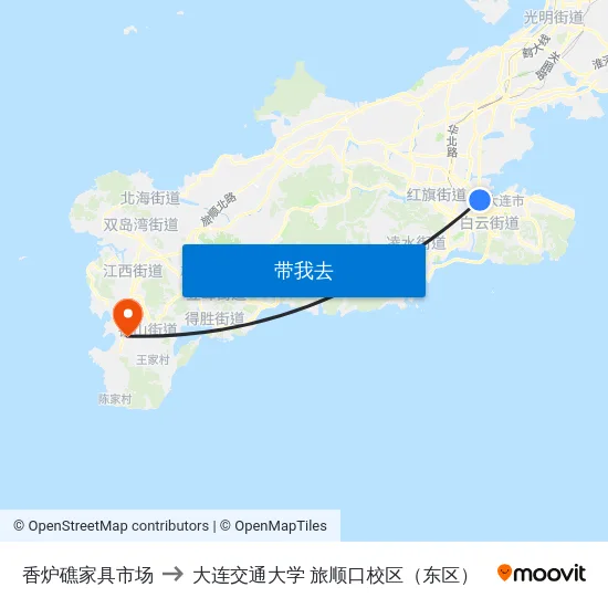 香炉礁家具市场 to 大连交通大学 旅顺口校区（东区） map