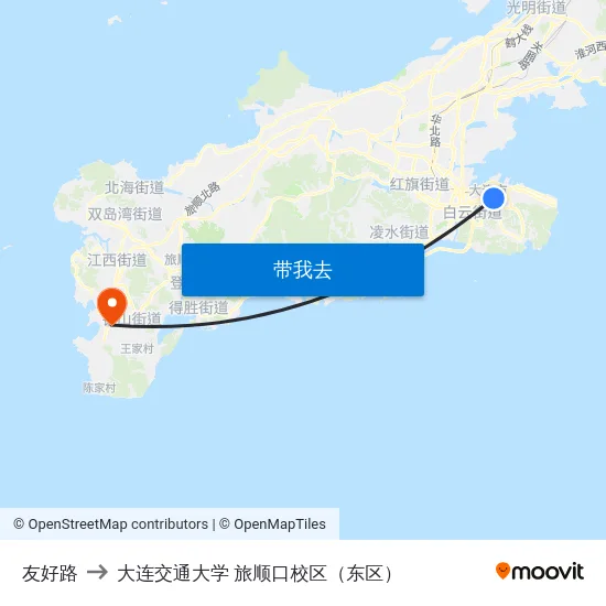 友好路 to 大连交通大学 旅顺口校区（东区） map