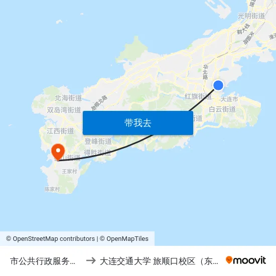 市公共行政服务中心 to 大连交通大学 旅顺口校区（东区） map
