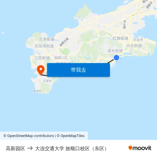 高新园区 to 大连交通大学 旅顺口校区（东区） map