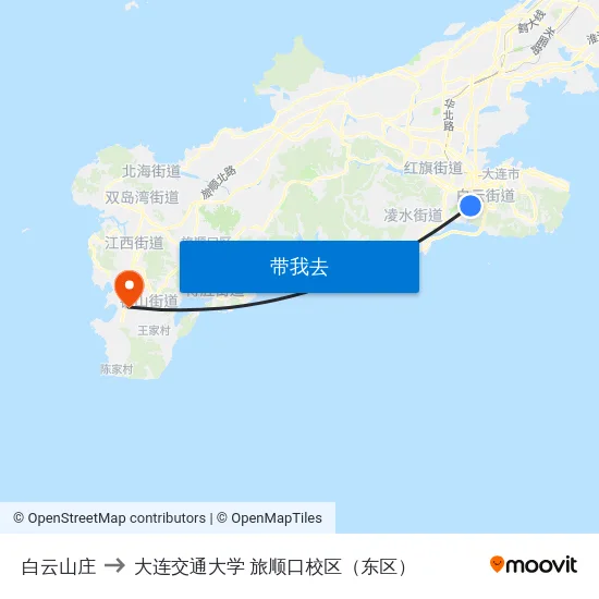 白云山庄 to 大连交通大学 旅顺口校区（东区） map