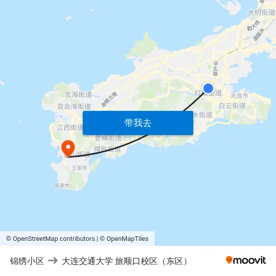 锦绣小区 to 大连交通大学 旅顺口校区（东区） map