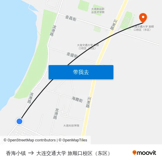 香海小镇 to 大连交通大学 旅顺口校区（东区） map