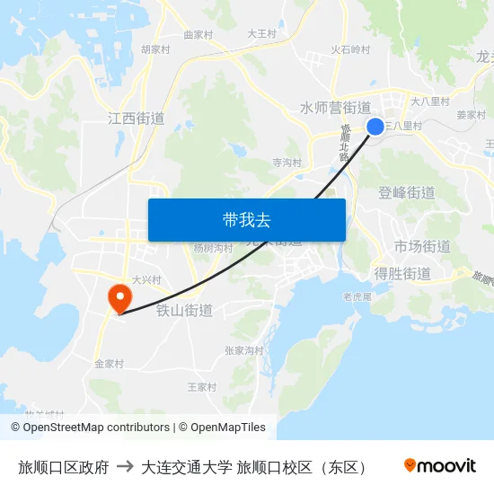 旅顺口区政府 to 大连交通大学 旅顺口校区（东区） map