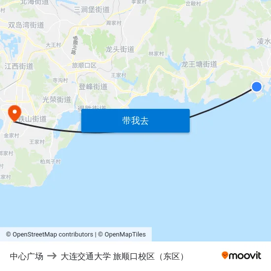 中心广场 to 大连交通大学 旅顺口校区（东区） map
