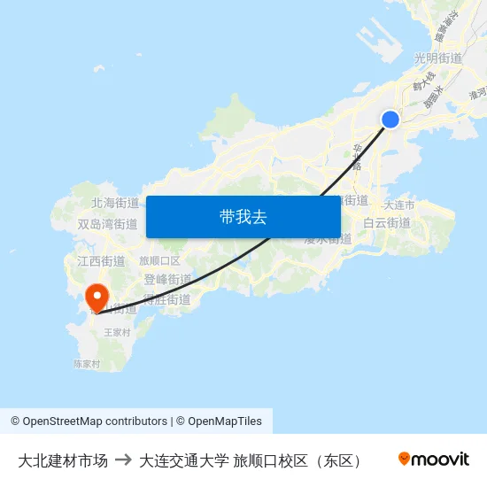 大北建材市场 to 大连交通大学 旅顺口校区（东区） map