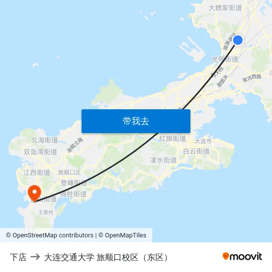 下店 to 大连交通大学 旅顺口校区（东区） map