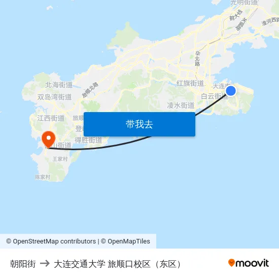 朝阳街 to 大连交通大学 旅顺口校区（东区） map