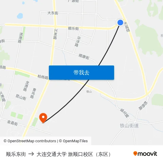 顺乐东街 to 大连交通大学 旅顺口校区（东区） map
