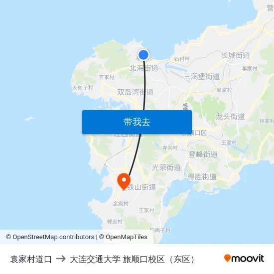 袁家村道口 to 大连交通大学 旅顺口校区（东区） map
