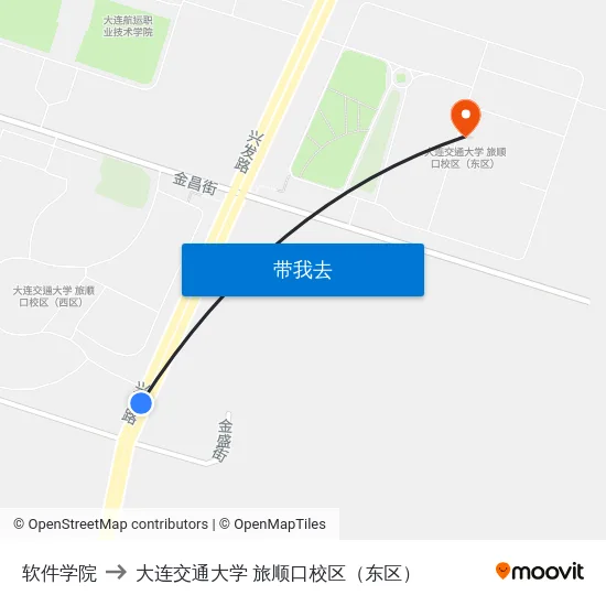软件学院 to 大连交通大学 旅顺口校区（东区） map