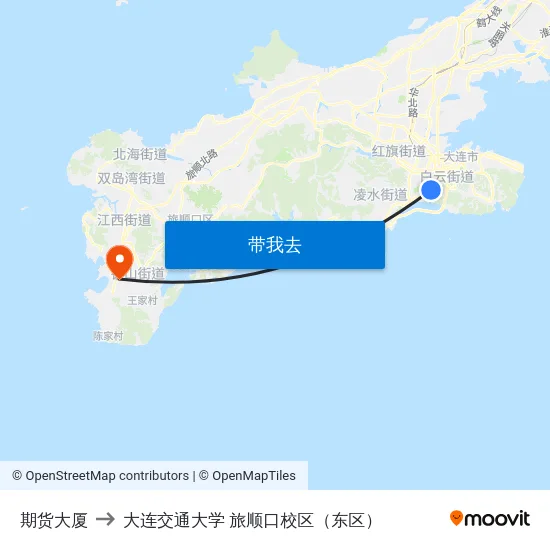 期货大厦 to 大连交通大学 旅顺口校区（东区） map