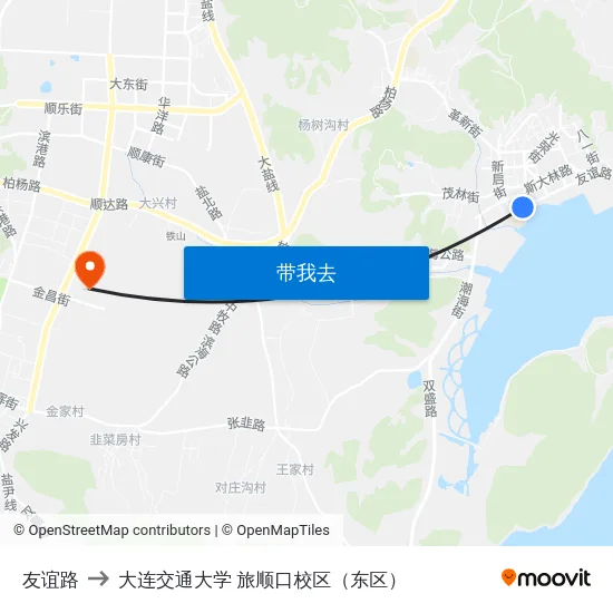 友谊路 to 大连交通大学 旅顺口校区（东区） map
