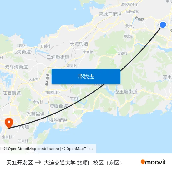 天虹开发区 to 大连交通大学 旅顺口校区（东区） map