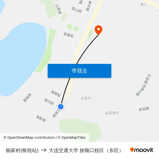 杨家村(枢纽站) to 大连交通大学 旅顺口校区（东区） map