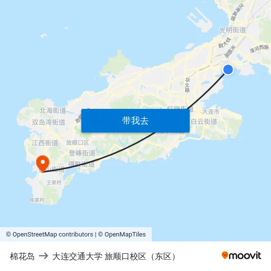 棉花岛 to 大连交通大学 旅顺口校区（东区） map