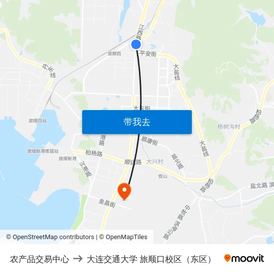 农产品交易中心 to 大连交通大学 旅顺口校区（东区） map