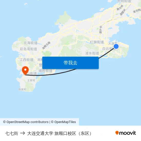 七七街 to 大连交通大学 旅顺口校区（东区） map