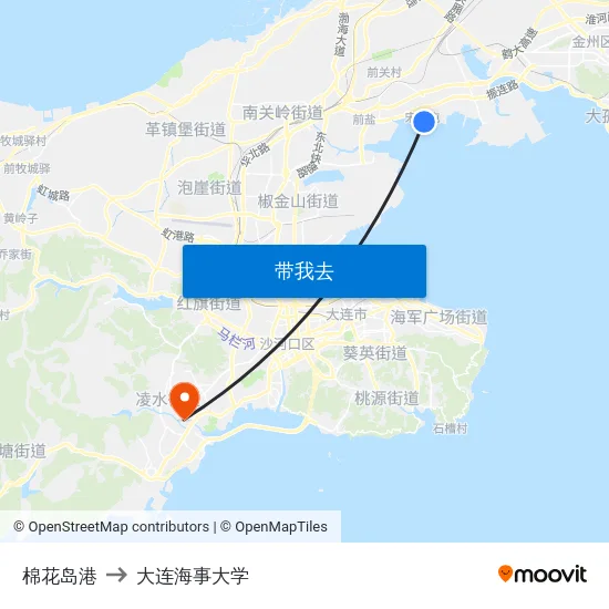 棉花岛港 to 大连海事大学 map