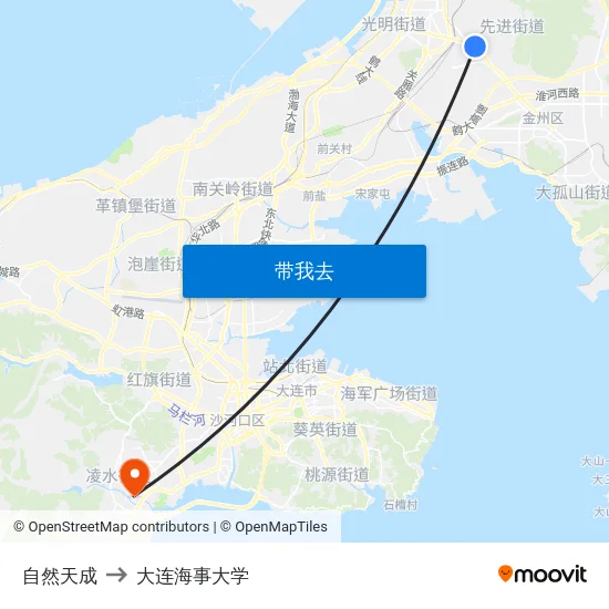 自然天成 to 大连海事大学 map