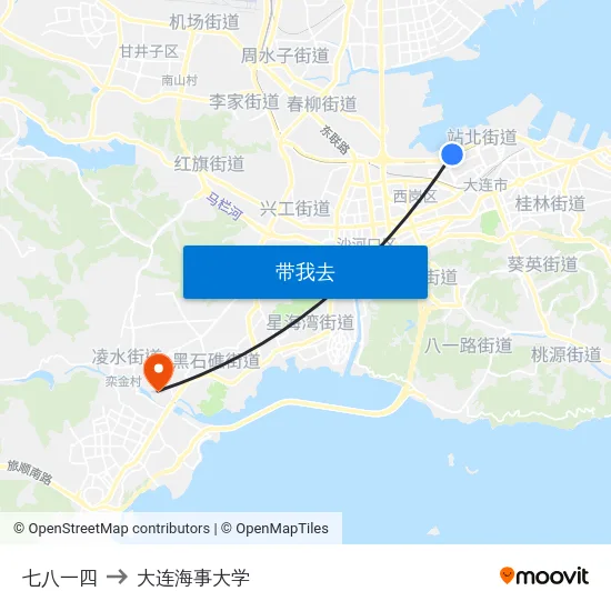 七八一四 to 大连海事大学 map