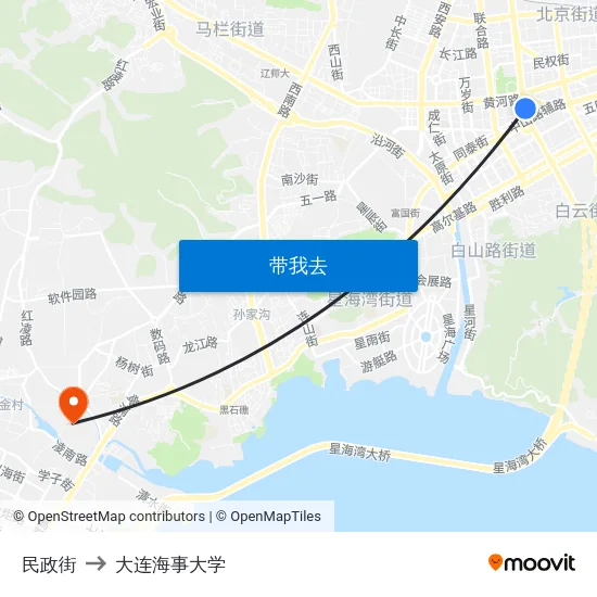 民政街 to 大连海事大学 map