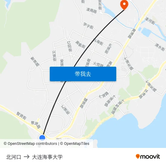 北河口 to 大连海事大学 map