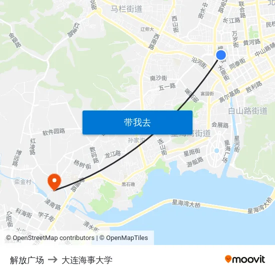 解放广场 to 大连海事大学 map