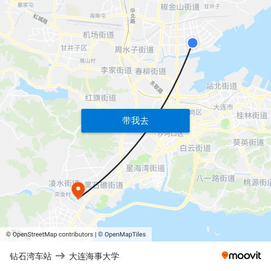 钻石湾车站 to 大连海事大学 map