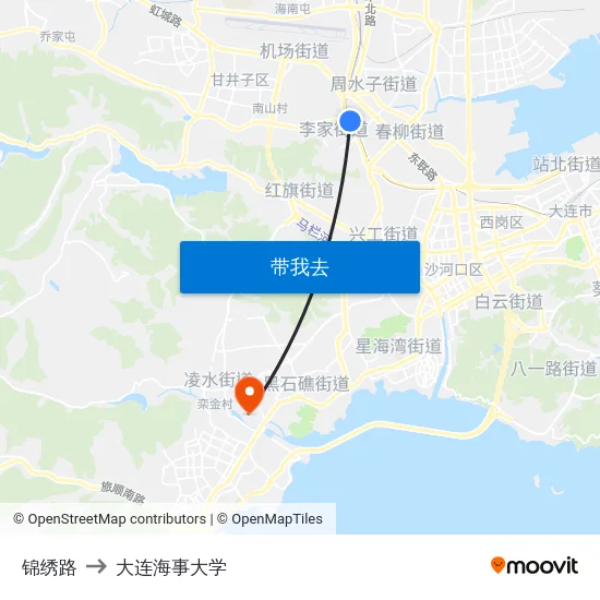 锦绣路 to 大连海事大学 map