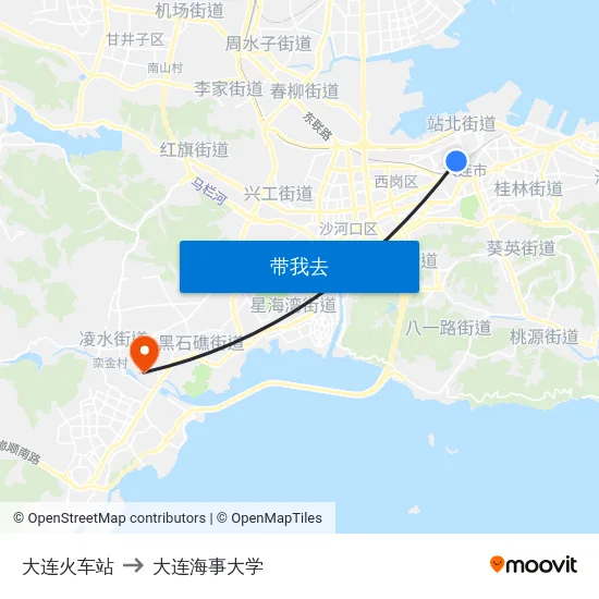 大连火车站 to 大连海事大学 map