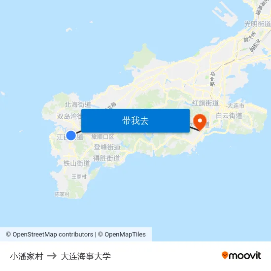 小潘家村 to 大连海事大学 map