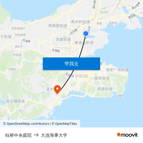 钰桥中央庭院 to 大连海事大学 map